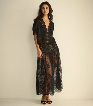 IDELLA SILK SATIN TOP - BLACK