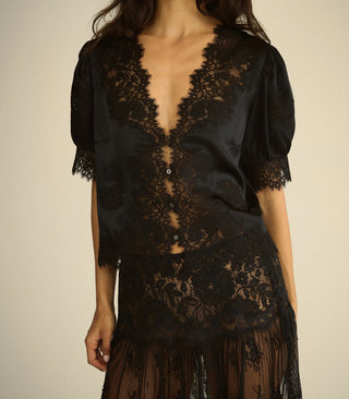 IDELLA SILK SATIN TOP - BLACK