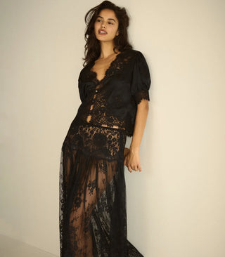 IDELLA SILK SATIN TOP - BLACK