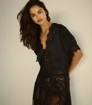 IDELLA SILK SATIN TOP - BLACK