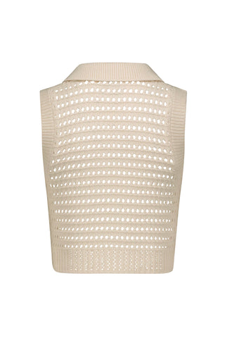 MATTHEW BRUCH | KNIT MESH COLLARED CREAM TANK TOP