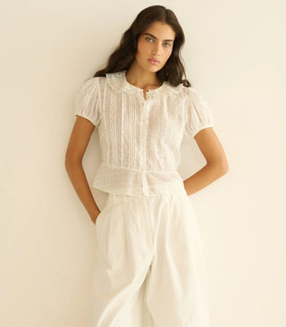 OLETA TOP - SEA SALT FLOCK DOT