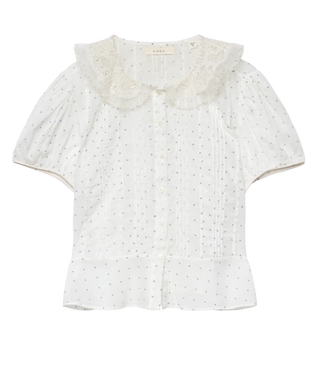 OLETA TOP - SEA SALT FLOCK DOT