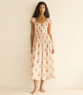 QUINETTE DRESS - IVORY LANTANA FLORAL