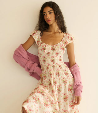 QUINETTE DRESS - IVORY LANTANA FLORAL