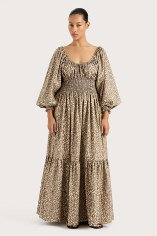 FAITHFULL | FLEUR MAXI DRESS - MIROC LEAVES WALNUT