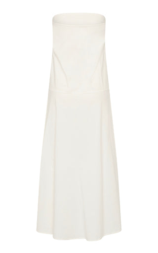 OXFORD STRAPLESS ASYMM DRESS