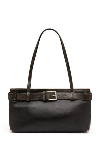 BRUSHED BELT DETAIL BAGUETTE - BLACK