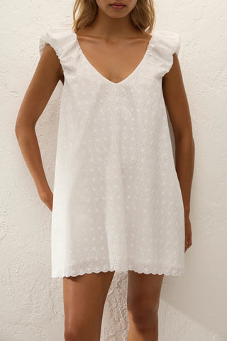 CLEMENTINA MINI DRESS LUCY BRODERIE - WHITE