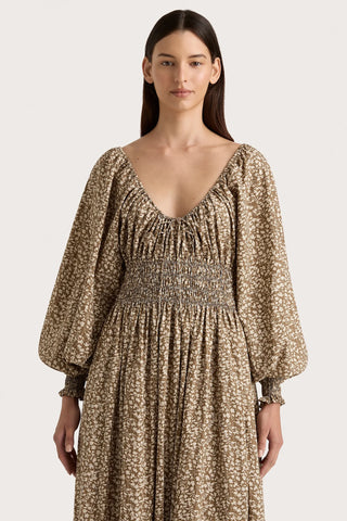 FAITHFULL | FLEUR MAXI DRESS - MIROC LEAVES WALNUT