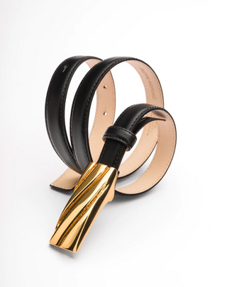 BLACK & BROWN LONDON | LILY GOLD EMBOSSED BUCKLE LEATHER BELT