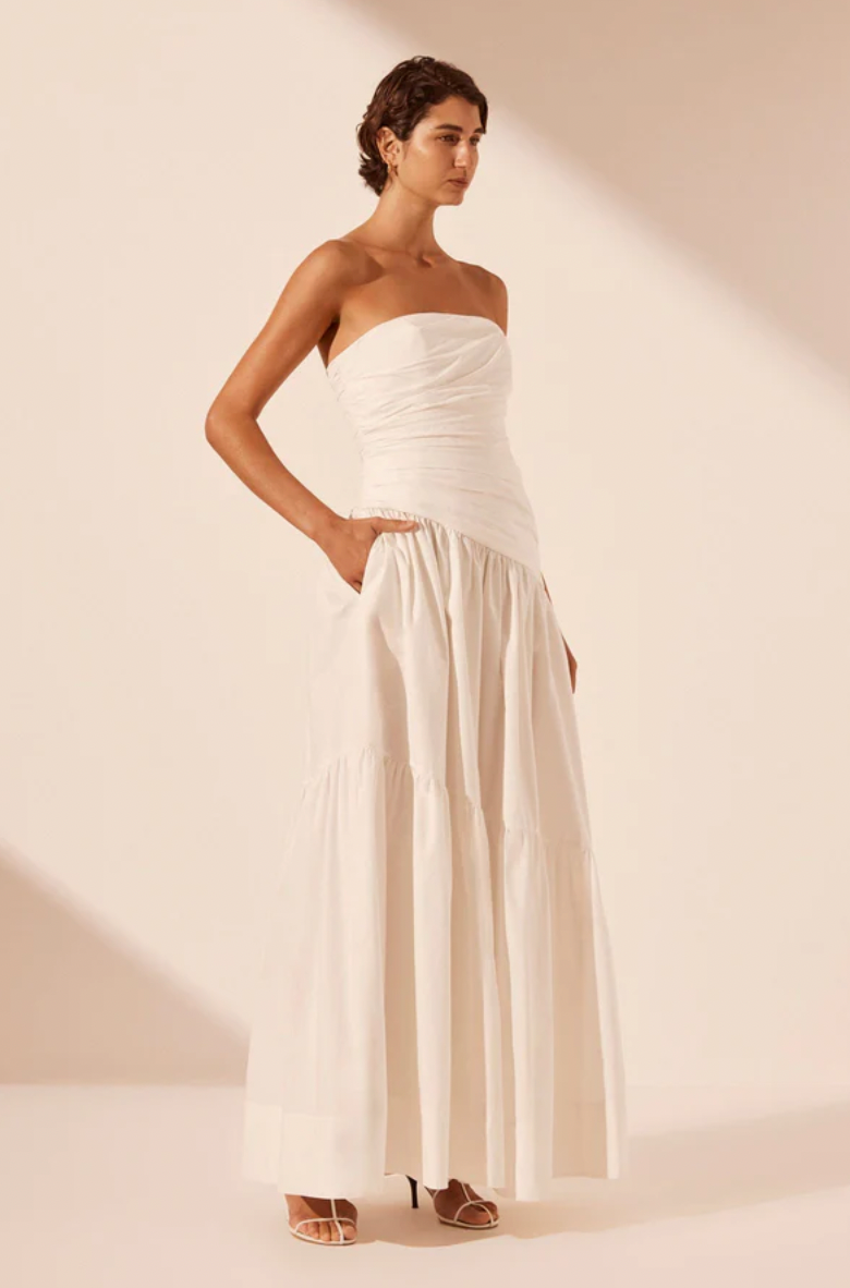 MAIORI STRAPLESS TIERED MAXI DRESS MAIORI STRAPLESS TIERED MAXI DRESS