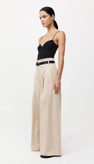 ST. AGNI | COTTON PAPERBAG WAIST TROUSERS - CHAMPAGNE