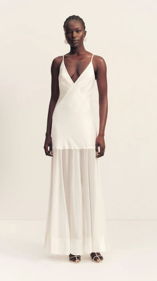 MORAYA PLUNGED MAXI DRESS - IVORY