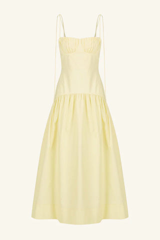 SHONA JOY | MAIORI GATHERED MIDI DRESS - LEMON